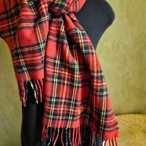 Ralph Lauren 100% Wool Scarf Red Plaid - Picture 4 of 8